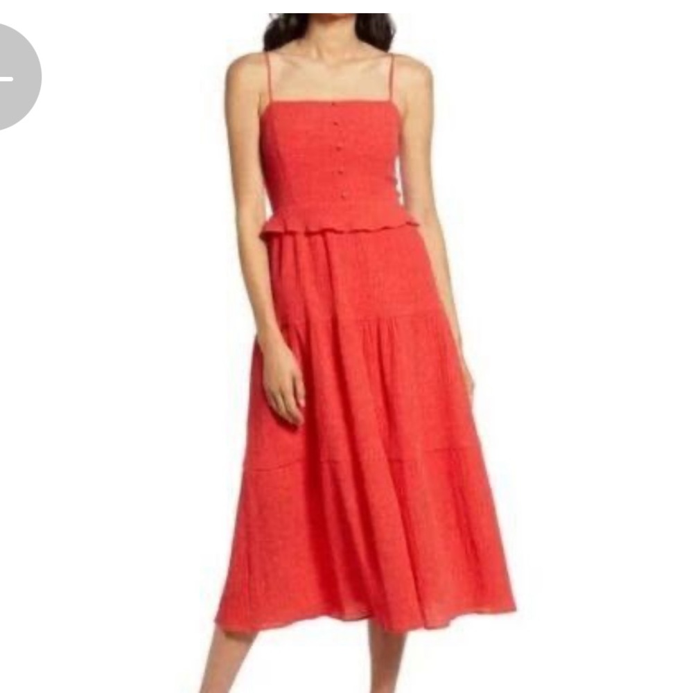 Charles Henry blood orange smocked midi dress